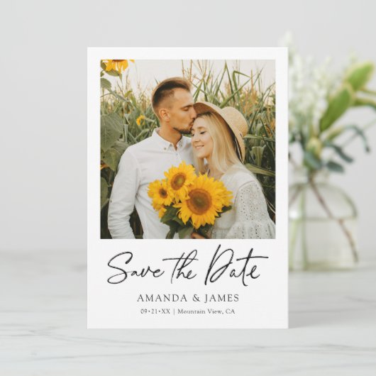 Twee Berichten met foto's opslaan Datum Uitnodigen Save The Date (Staand voorkant)