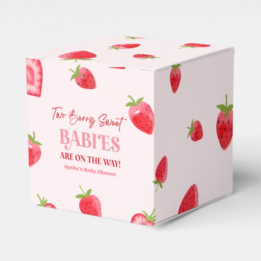 Twee Berry Sweet Baby's Strawberry Twin Baby showe Bedankdoosjes (Voorkant Zijde)