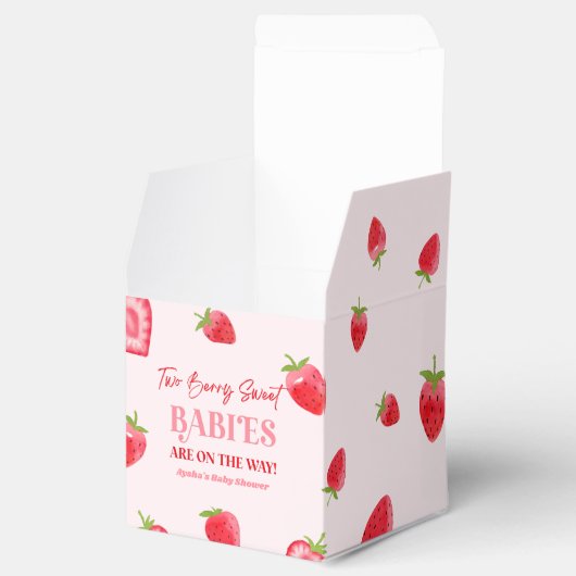 Twee Berry Sweet Baby's Strawberry Twin Baby showe Bedankdoosjes (Geopend)