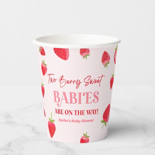 Twee Berry Sweet Baby's Strawberry Twin Baby showe Papieren Bekers (Voorkant)