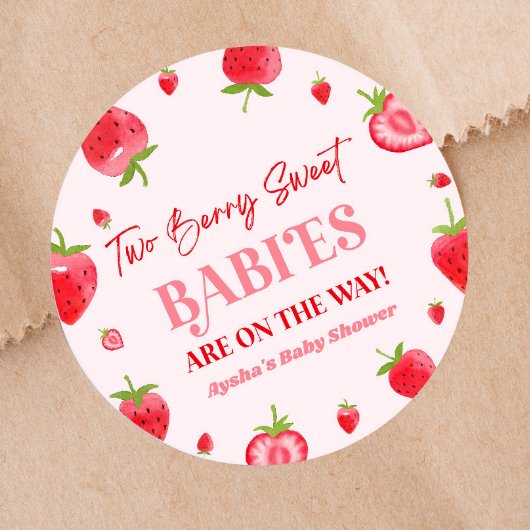 Twee Berry Sweet Baby's Strawberry Twin Baby showe Ronde Sticker