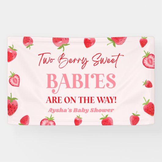 Twee Berry Sweet Baby's Strawberry Twin Baby showe Spandoek (Horizontaal)