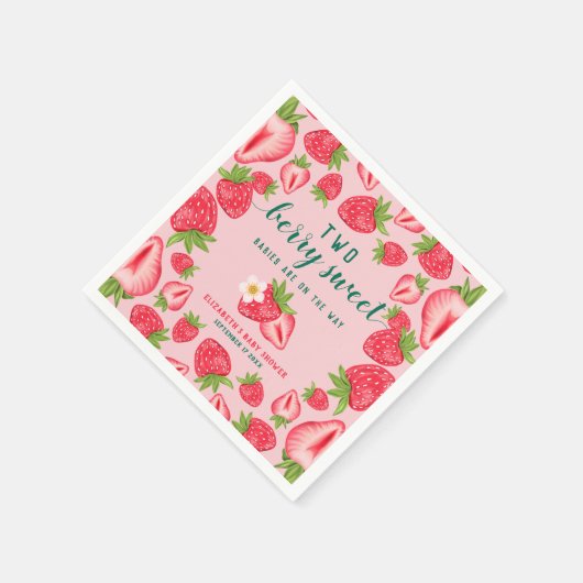 Twee Berry Sweet Baby's Twin Strawberry Baby showe Servet (Hoek)