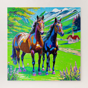 Twee betoverende paarden legpuzzel