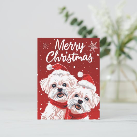 Twee Bichon Frise Vrolijk Kerstfeest Briefkaart (Staand voorkant)