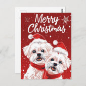 Twee Bichon Frise Vrolijk Kerstfeest Briefkaart (Voorkant / Achterkant)