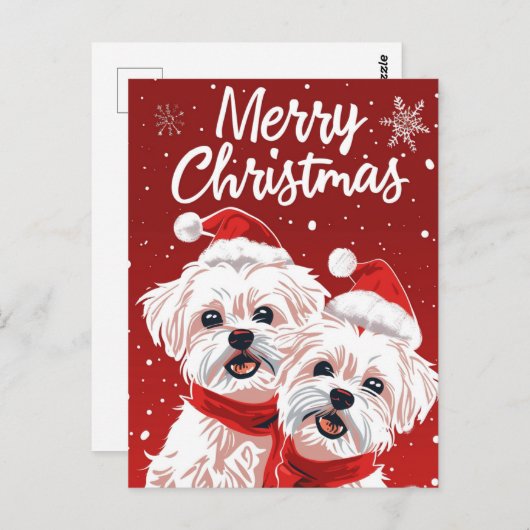 Twee Bichon Frise Vrolijk Kerstfeest Briefkaart (Voorkant / Achterkant)