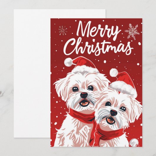 Twee Bichon Frise Vrolijk Kerstfeest Feestdagenkaart (Voorkant / Achterkant)