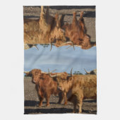 Twee Big Brown Highland Koeien, Dish Towel Theedoek (Verticaal)