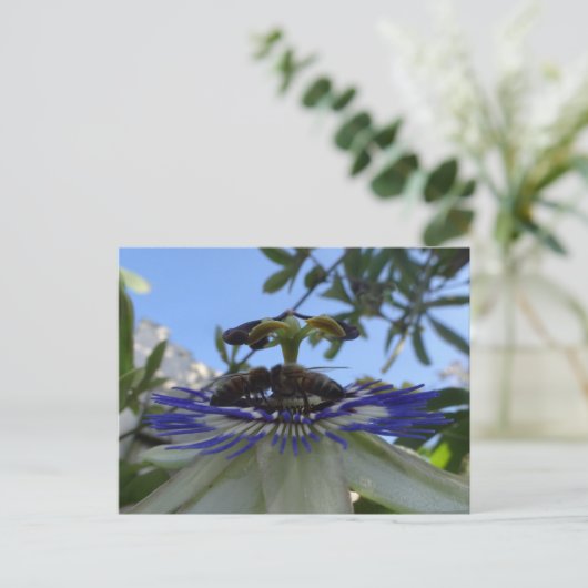 Twee bijen op Passion Flower DIY Briefkaart (Staand voorkant)
