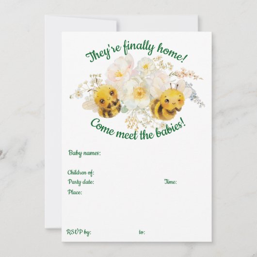 Twee bijen voldoen aan de uitnodiging voor baby's (Voorkant)