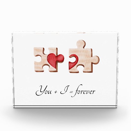 Twee bijpassende puzzelstukjes met een rood hart fotoblokken (Voorkant)