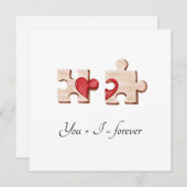 twee bijpassende puzzelstukken met een rode hart k feestdagenkaart (Voorkant / Achterkant)