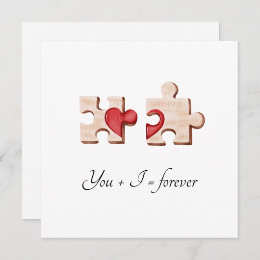 twee bijpassende puzzelstukken met een rode hart k feestdagenkaart (Voorkant / Achterkant)