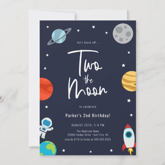 Twee: Birthday Party over het moonruimtegrond Kaart (Voorkant)