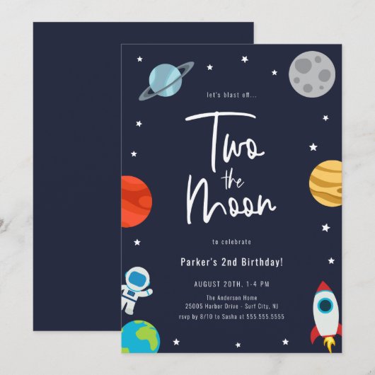 Twee: Birthday Party over het moonruimtegrond Kaart (Voorkant / Achterkant)
