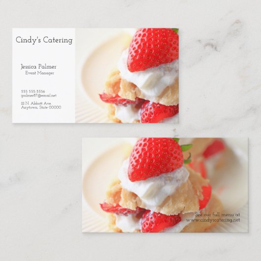 Twee-bite aardbei shortcake visitekaartje (Voorkant / Achterkant)