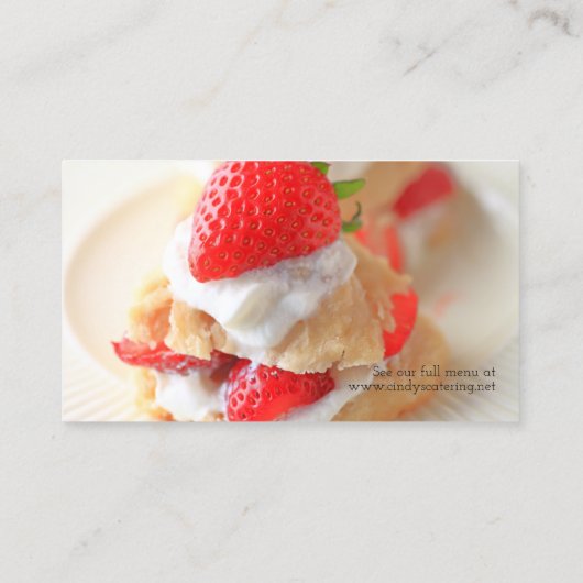 Twee-bite aardbei shortcake visitekaartje (Achterkant)