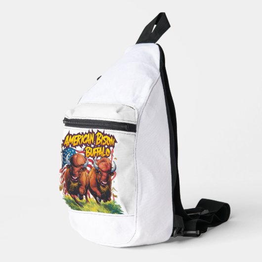 Twee bizons staan voor Amerikaanse vlag Sling Bag (Rechterhoek)