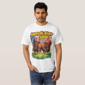 Twee bizons staan voor Amerikaanse vlag T-shirt (Voorkant volledig)