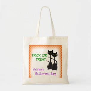 Twee Black Cats gepersonaliseerde Trick or treat Tote Bag