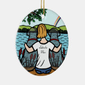 Twee Black Labrador Angels en mam 2 Keramisch Ornament (Rechts)