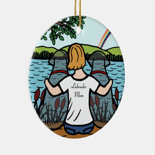 Twee Black Labrador Angels en mam 2 Keramisch Ornament (Rechts)