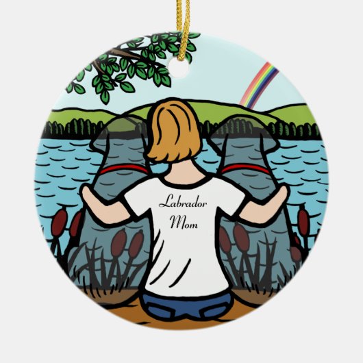 Twee Black Labrador Angels en mam 2 Keramisch Ornament (Voorkant)