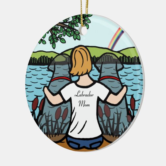 Twee Black Labrador Angels en mam 2 Keramisch Ornament (Links)