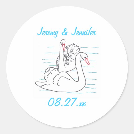 Twee Black Swans Drawing Save the date Stickers (Voorkant)