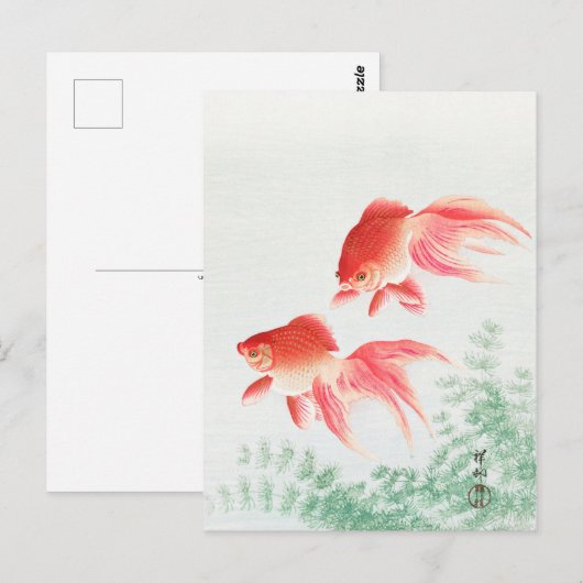Twee bladreuzengoudvis - Ohara Koson -  viskunst Briefkaart (Voorkant / Achterkant)