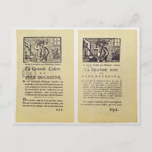 Twee bladzijden van "La Grande Colere de Pere Briefkaart (Voorkant)