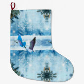 Twee blauw kerstganzen grote kerstsok (Voorkant)