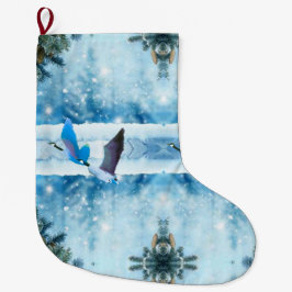 Twee blauw kerstganzen grote kerstsok