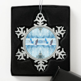 Twee blauw kerstganzenornament tin sneeuwvlok ornament