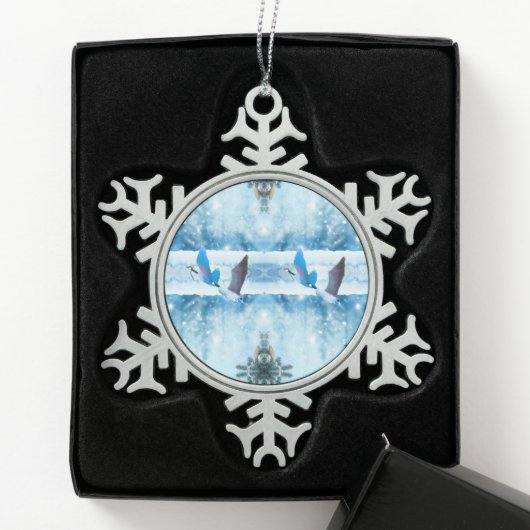 Twee blauw kerstganzenornament tin sneeuwvlok ornament (Kistje)