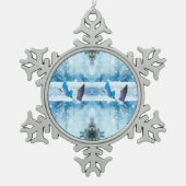 Twee blauw kerstganzenornament tin sneeuwvlok ornament (Voorkant)