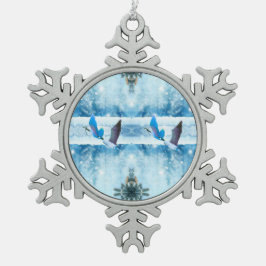 Twee blauw kerstganzenornament tin sneeuwvlok ornament