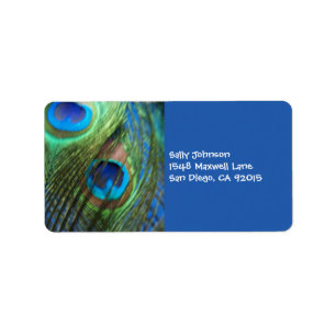 Twee blauw Peacock-veren Etiket