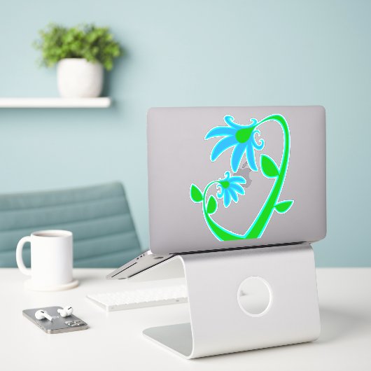 Twee blauwe bloemen sticker (Laptop op bureau)