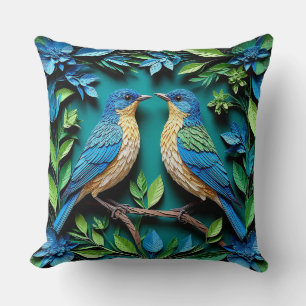 Twee Blauwe en Gele Vogels Kussen