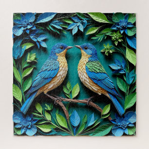 Twee Blauwe en Gele Vogels Legpuzzel