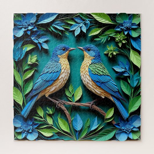 Twee Blauwe en Gele Vogels Legpuzzel (Verticaal)
