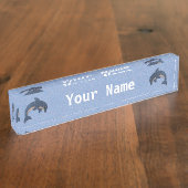 Twee blauwe en witte springdolfijnen naambordje (Zijkant)