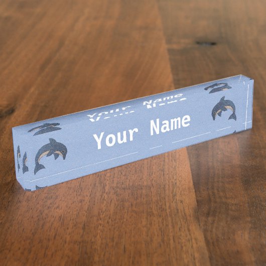 Twee blauwe en witte springdolfijnen naambordje (Zijkant)