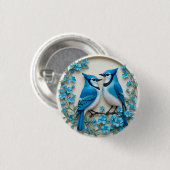 Twee Blauwe Gaaien Rustend op een Tak Ronde Button 3,2 Cm (Voorkant /achterkant)