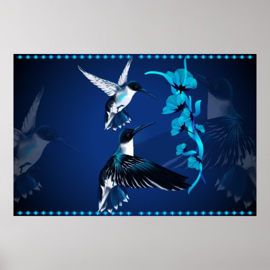 Twee blauwe haarveenvogels poster (Voorkant)