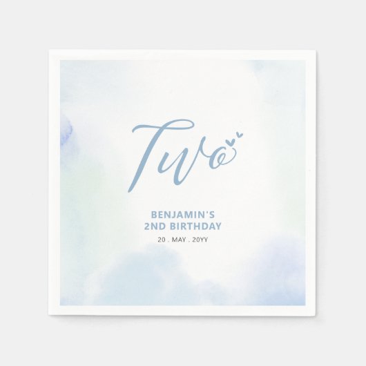 Twee | Blauwe harten en Waterverf jongen 2e verjaa Servet (Voorkant)