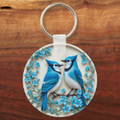 Twee Blauwe Jays Rust op een Branch Sleutelhanger (Achterkant)
