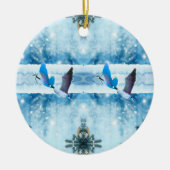 Twee blauwe kerstganzen keramisch ornament (Voorkant)